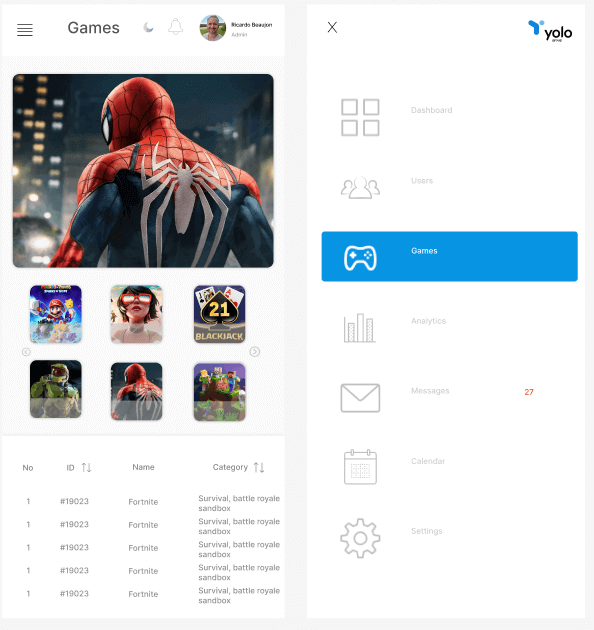 Dashboard Games project preview